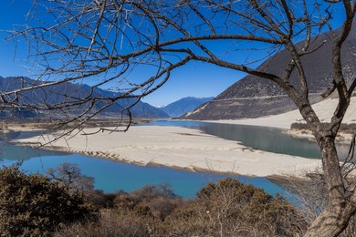 view of the yarlung zangbo river grand canyon and mount namjagbarwa in nyingchi, tibet, china