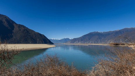 view of the yarlung zangbo river grand canyon and mount namjagbarwa in nyingchi, tibet, china