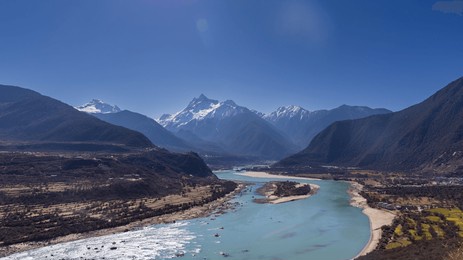 view of the yarlung zangbo river grand canyon and mount namjagbarwa in nyingchi, tibet, china
