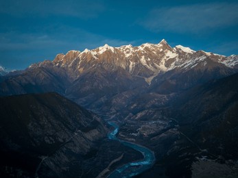 view of the yarlung zangbo river grand canyon and mount namjagbarwa in nyingchi, tibet, china