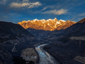 view of the yarlung zangbo river grand canyon and mount namjagbarwa in nyingchi, tibet, china