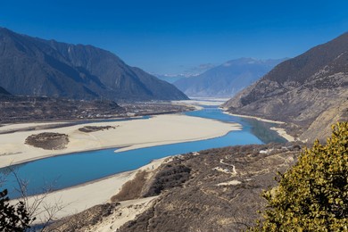 view of the yarlung zangbo river grand canyon and mount namjagbarwa in nyingchi, tibet, china