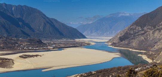 view of the yarlung zangbo river grand canyon and mount namjagbarwa in nyingchi, tibet, china