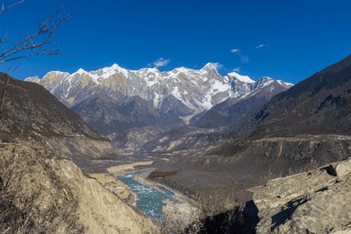 view of the yarlung zangbo river grand canyon and mount namjagbarwa in nyingchi, tibet, china