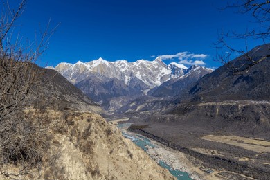 view of the yarlung zangbo river grand canyon and mount namjagbarwa in nyingchi, tibet, china