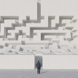 businessman looking at white maze bend