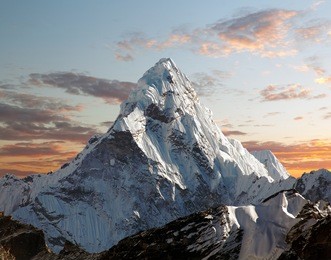 evening view of ama dablam on the way to everest base camp - nepal