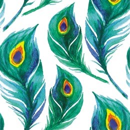 peacock feather seamless pattern. watercolor background. vector illustration.
