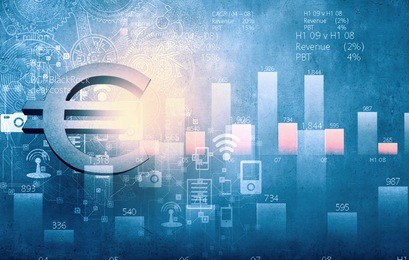 euro currency sign graph and diagrams against digital background
