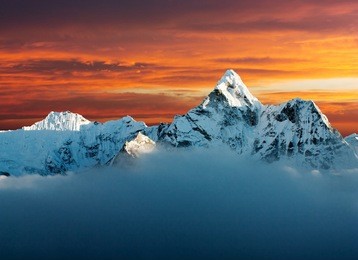 evening view of ama dablam on the way to everest base camp - nepal