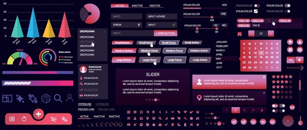 a set of ui components for mobile apps and websites. includes buttons, panels, menus, sliders, and charts. modern design for easy interaction, data management, and automation.