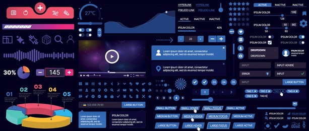 a set of ui components for mobile apps and websites. includes buttons, panels, menus, sliders, and charts. modern design for easy interaction, data management, and automation.