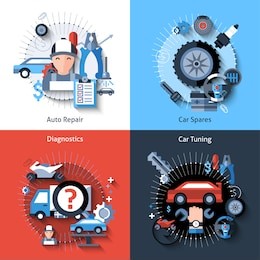 car repair design concept set with auto spares tuning diagnostics flat elements isolated vector illustration