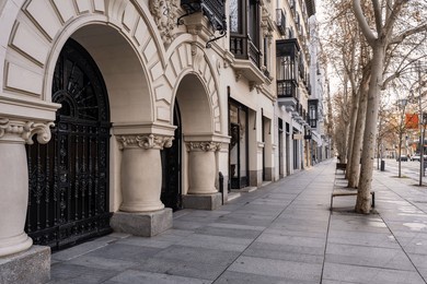 luxury shopping area on serrano street, one of the most expensive in madrid, spain.