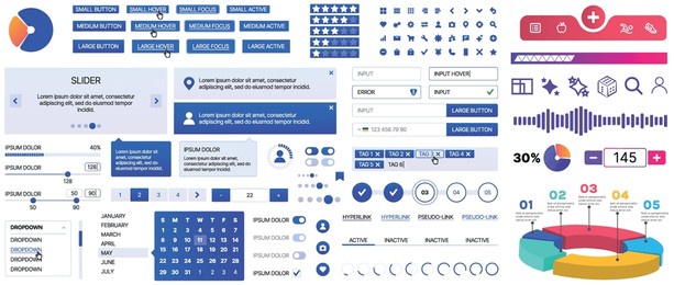 a set of ui components for mobile apps and websites. includes buttons, panels, menus, sliders, and charts. modern design for easy interaction, data management, and automation.