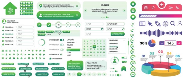 a set of ui components for mobile apps and websites. includes buttons, panels, menus, sliders, and charts. modern design for easy interaction, data management, and automation.