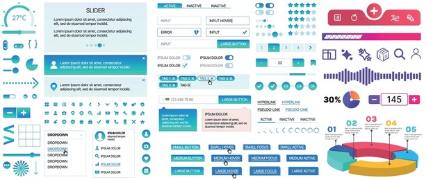 a set of ui components for mobile apps and websites. includes buttons, panels, menus, sliders, and charts. modern design for easy interaction, data management, and automation.
