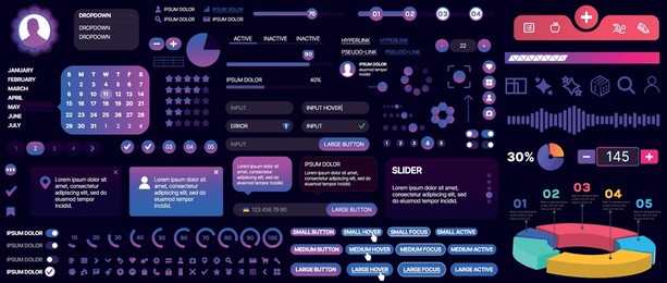 a set of ui components for mobile apps and websites. includes buttons, panels, menus, sliders, and charts. modern design for easy interaction, data management, and automation.