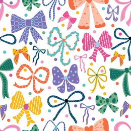 seamless pattern with various cute bow knots, gift ribbons. hand drawn vector illustration. can be used in textile industry, paper, background, scrapbooking.