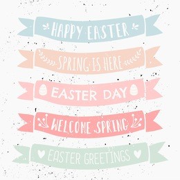 a set of typographic designs on pastel colored banners for easter day.
