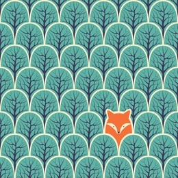 fox in a forest seamless pattern. vector design background.