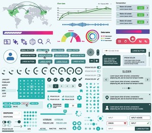 set of ui ux elements for websites and mobile applications: buttons, forms, menus, panels, icons, login, payment, rating. modern design for convenient interaction and business planning