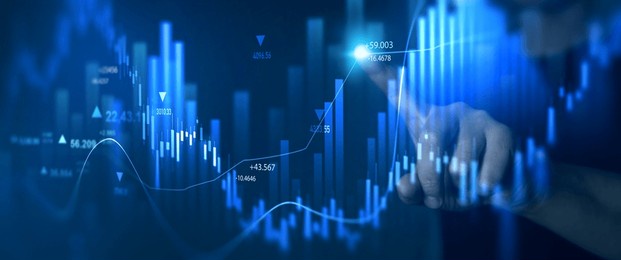 growth stock market graph of business investment. successful business, growth strategy and achieving goals with the rising arrow. business strategy development and growing growth plan.