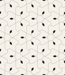 vector seamless pattern. monochrome graphic design. decorative geometric grid with stylized leaves. floral linear background. contemporary graphic design.