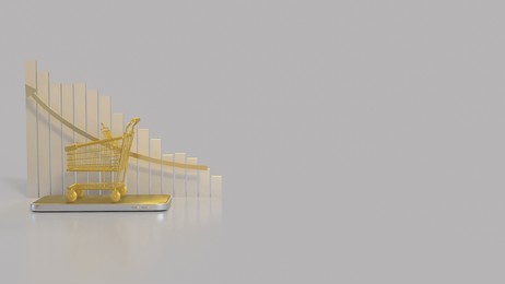 gold shopping cart for business concept 3d rendering.