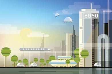 modern abstract futuristic urban cityscape in trendy flat design style 