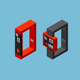 stylish isometric wearable technology devices: fitness tracker and smart watch. 