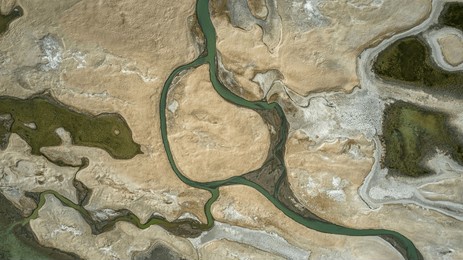 an aerial view of the source of the yarlung zangbo river in zhongba county, xigaze, tibet, china