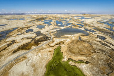 an aerial view of the source of the yarlung zangbo river in zhongba county, xigaze, tibet, china