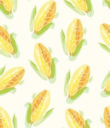 seamless pattern of farm fresh yellow corns isolated over white background. 