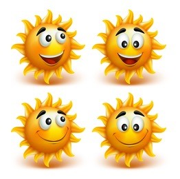 set of summer sun face with happy smile. vector illustration
