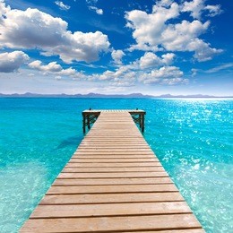 platja de alcudia beach pier in mallorca majorca at balearic islands of spain