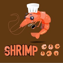shrimp chef character design with boil and dried shrimp ready to cook - vector illustration
