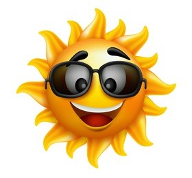 summer sun face with sunglasses and happy smile. vector illustration