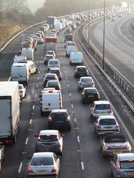 england january 2009:traffic jam on one side of m40 in buckinghamshire