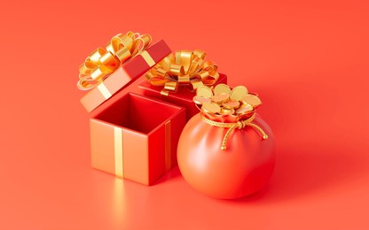 3d rendering chinese style lucky bag and gift box