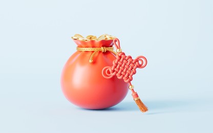 3d rendering chinese style lucky bag and chinese knot