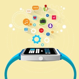 smart watch new technology electronic device with apps icons flat design vector illustration