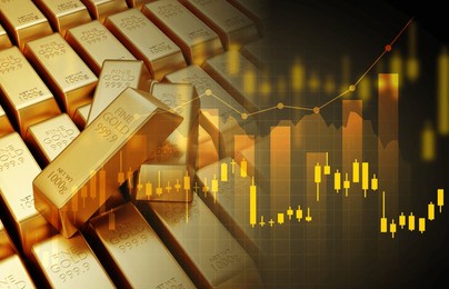 gold trading, gold bars with stock graph chart stock. business and finance concept. 3d-rendering