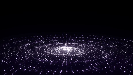 futuristic circle wave. dark cyberspace. abstract music sound wave with dots. purple moving particles on a black background. 3d rendering.