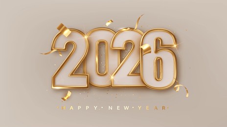 2026 gold 3d number for happy new year background. elegant numbers indicating the date of the new year. banner for greeting card or calendar
