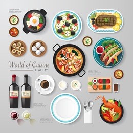 infographic food business flat lay idea. vector illustration hipster concept.can be used for layout, advertising and web design.