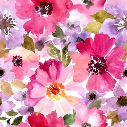 seamless pattern with summer flowers.watercolor vector painting.