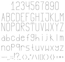 font in a modern style, slim and tall. a complete set of uppercase and lowercase letters of the latin alphabet, numerals and punctuation.
