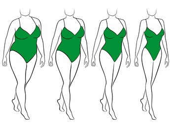 four stages of abstract female on the way to lose weight, black and green vector illustration