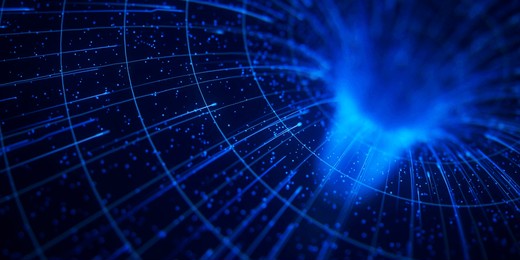 closeup of abstract data flow in cyber wormhole. quantum computing information vortex. digital singularity. 3d illustration